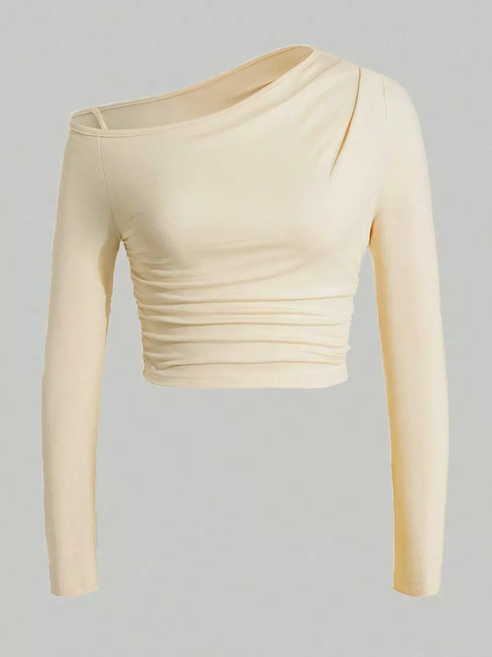 One-Shoulder Ruched Long Sleeve Crop T-Shirt, image 3