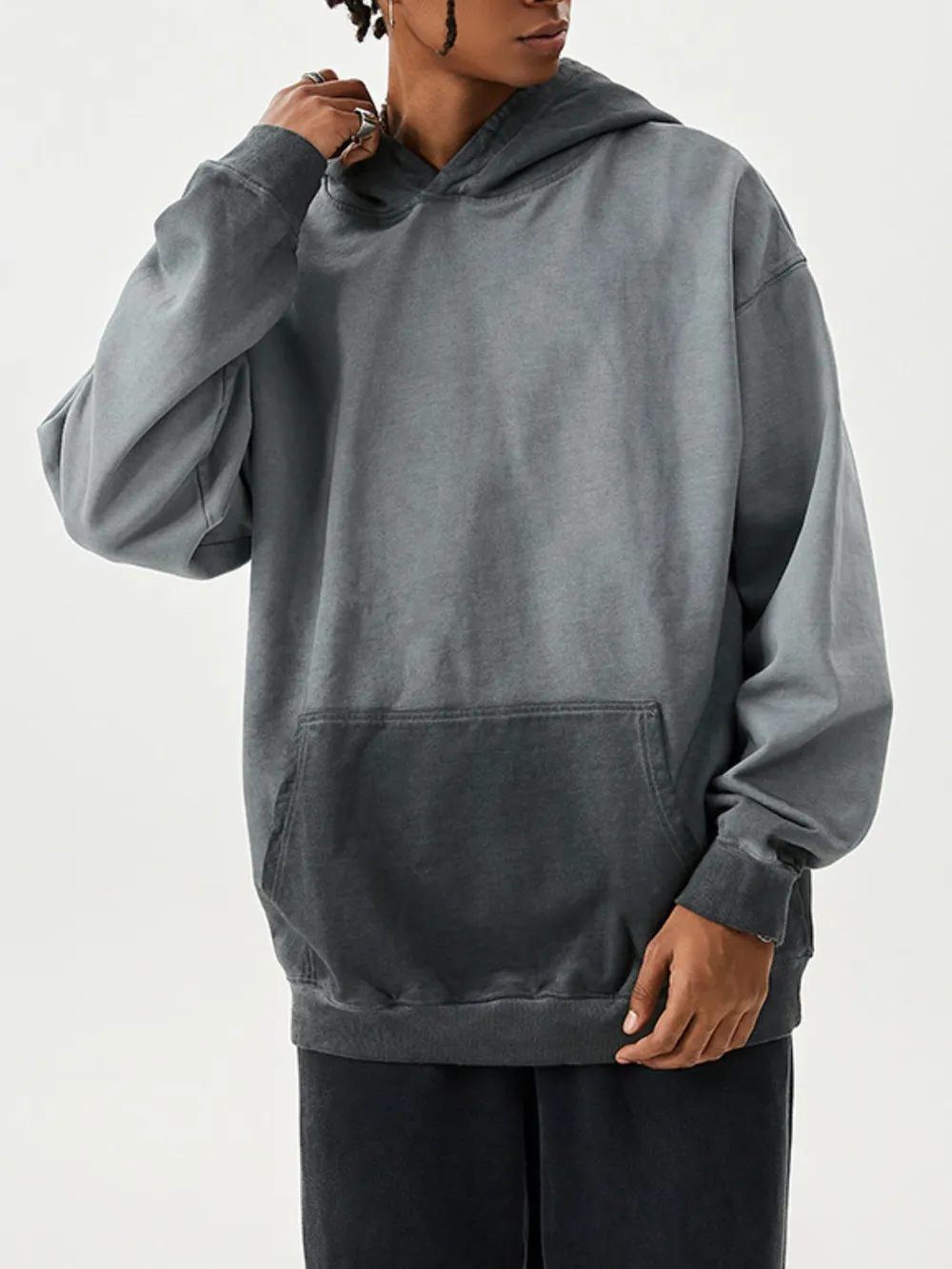 Men's Drop Shoulder Long Sleeve Hoodie, image 2