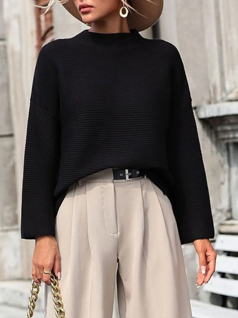 Mock Neck Drop Shoulder Knit Top, image 16