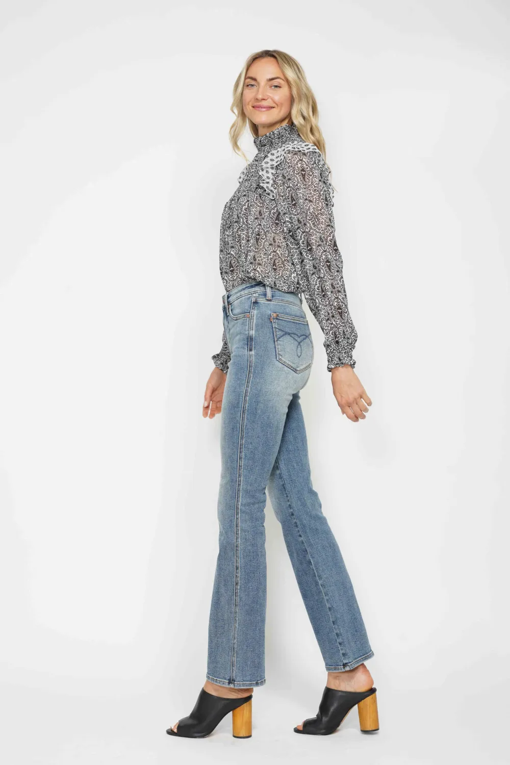 Full Size Tummy Control Back Embroidered Pocketed Bootcut Jeans Plus Size, image 12