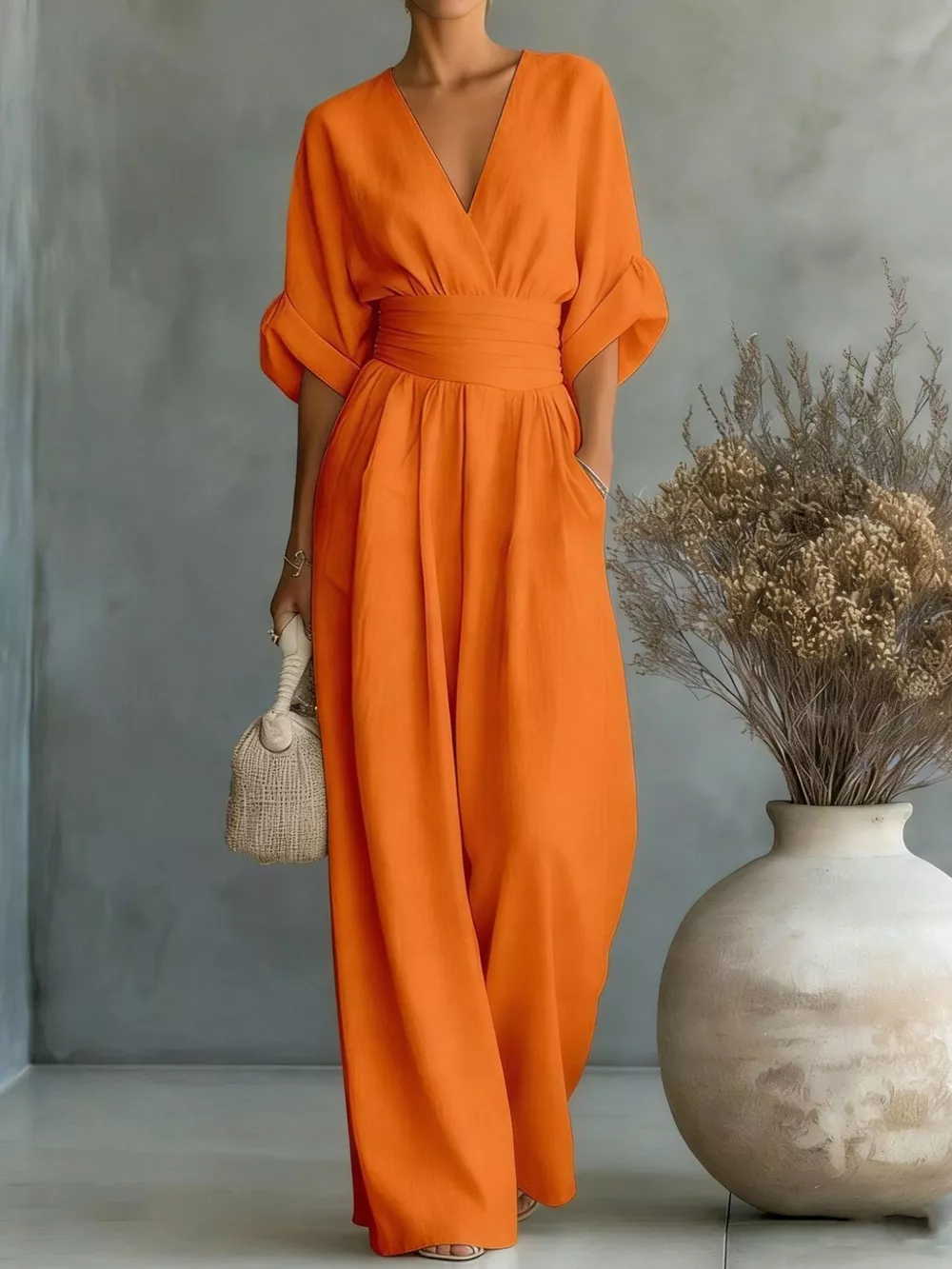 Full Size Half Sleeve Wide-Leg Jumpsuit Plus Size, image 20