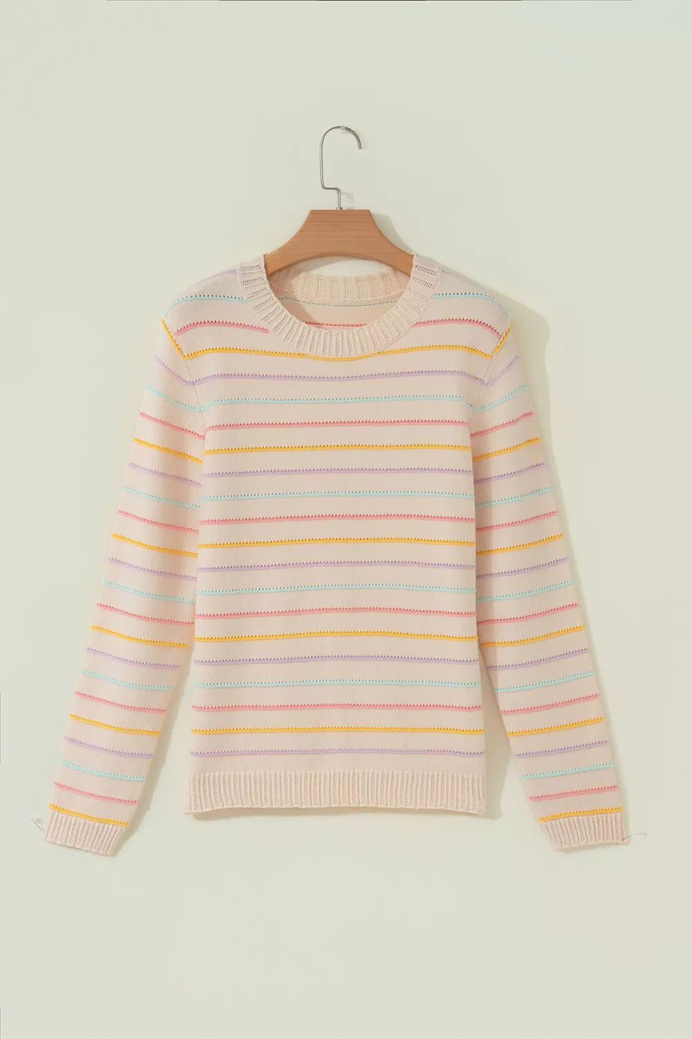 Stripe Colorful Stripes Crew Neck Knit Sweater, image 7
