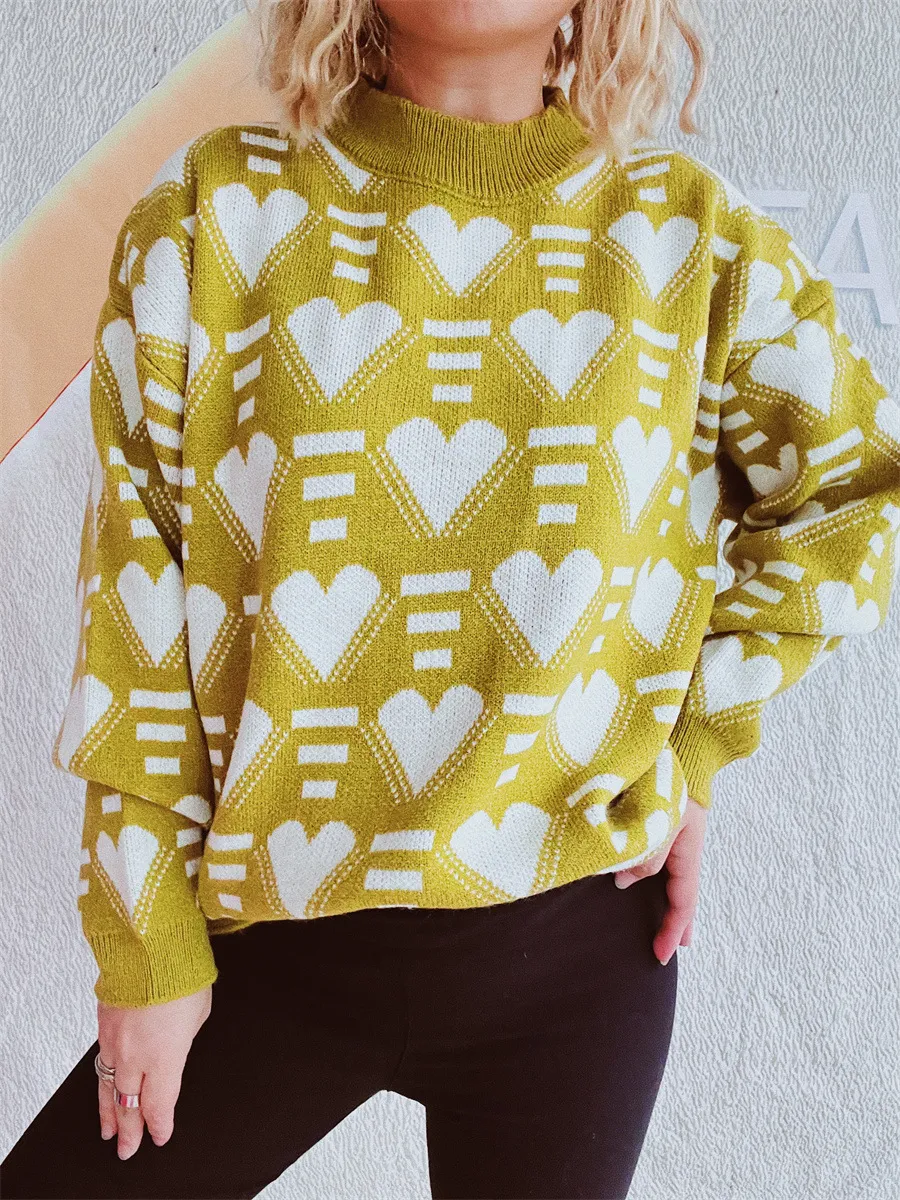 Heart Contrast Long Sleeve Dropped Shoulder Sweater, image 18