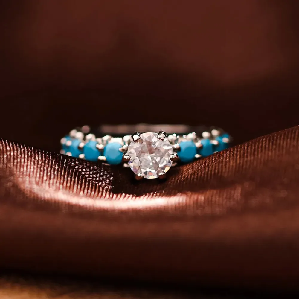 Inlaid Artificial Turquoise Zircon 925 Sterling Silver Ring, image 4