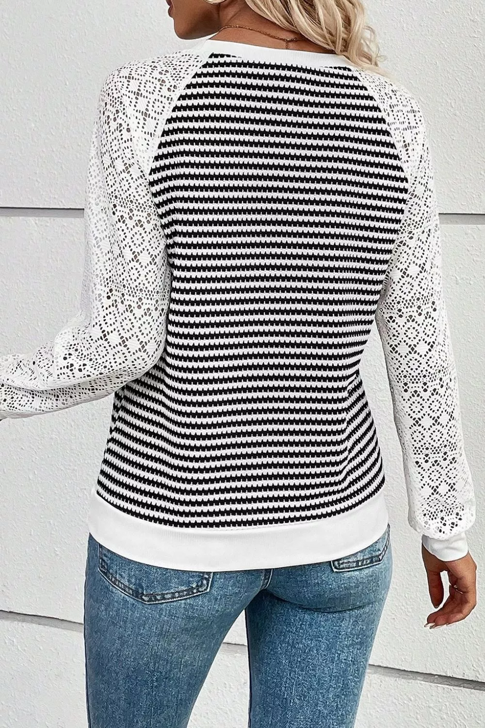 Striped Lace Raglan Sleeve Blouse, image 3