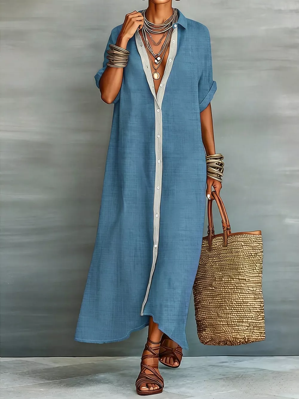 Casual Linen Shirt Dress with Button-Down Front, image 8