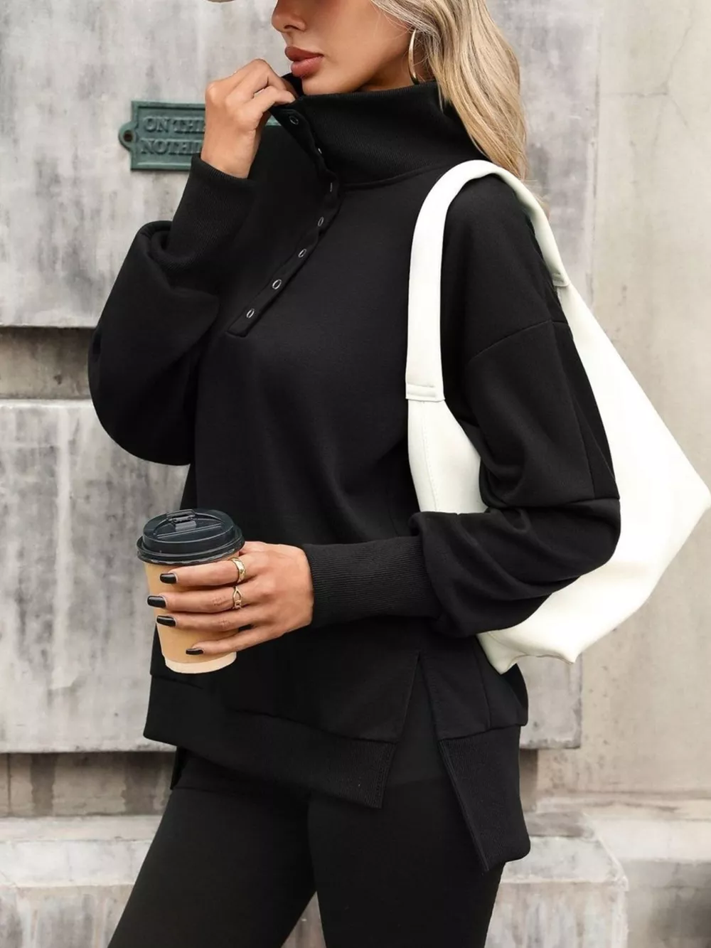 Side Slit Half Snap Sweatshirt, image 21