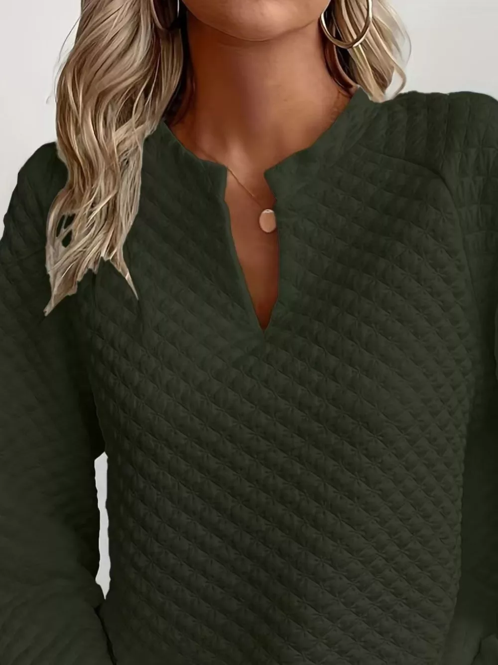 Quilted Texture Long Sleeve Sweatshirt with Notched Neck, image 7