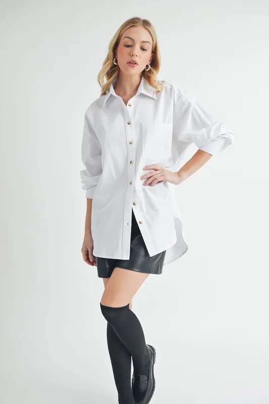 High-Low Collared Neck Drop Shoulder Shirt, image 3