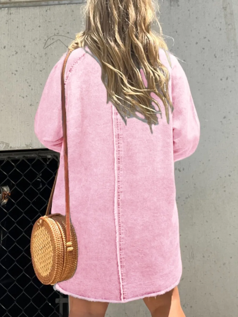 Full Size Button-Front Long Sleeve Denim Shirt Dress Plus Size, image 10
