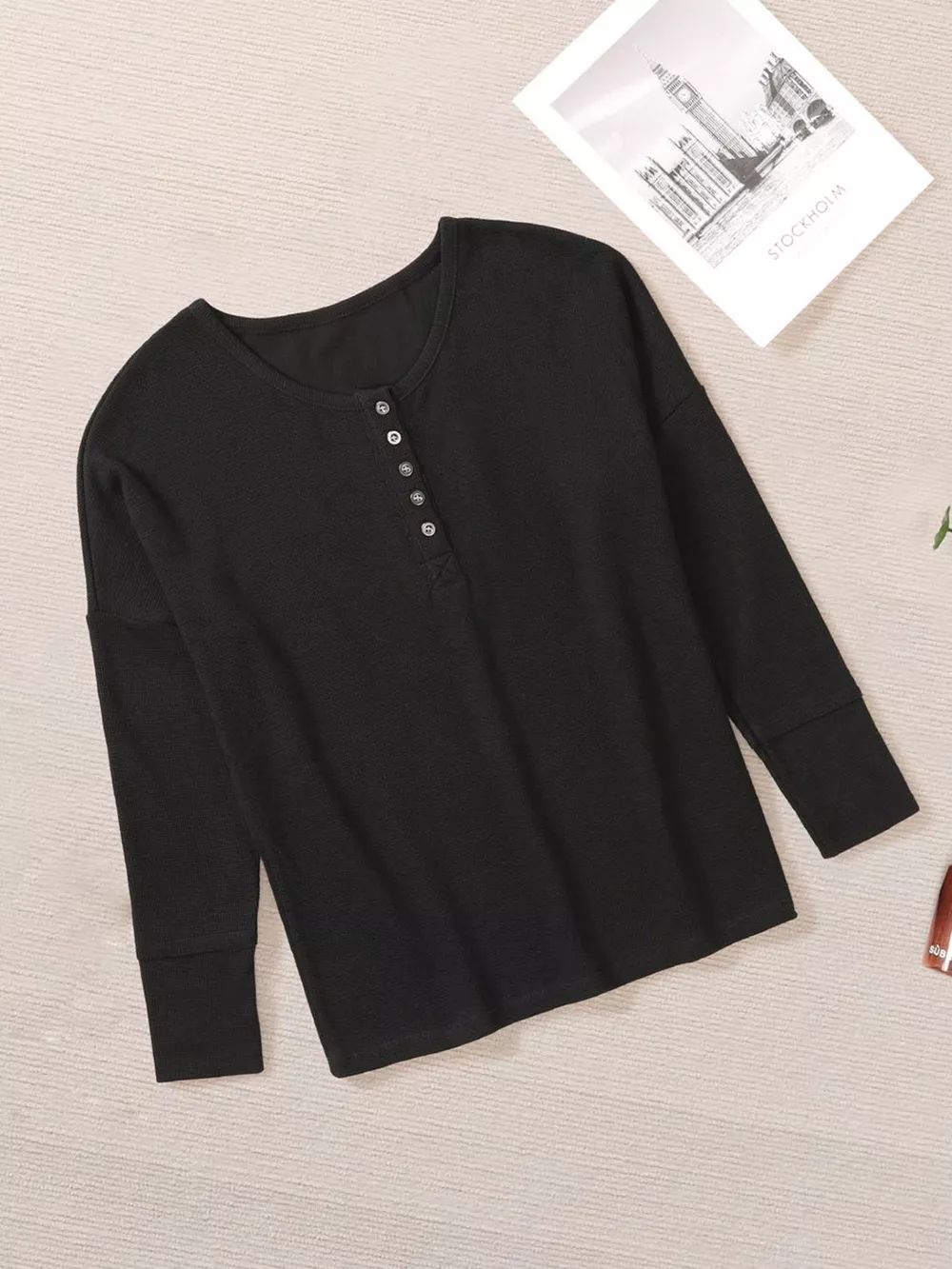 Waffle Knit Henley Top, image 7