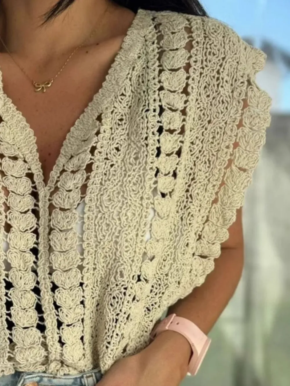 Crochet Knit V-Neck Sweater Vest, image 6