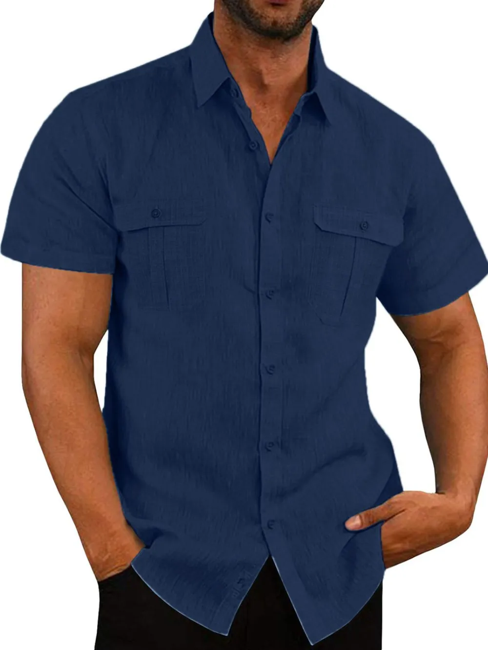 Men's Plus Size Collared Neck Short Sleeve Shirt, image 3