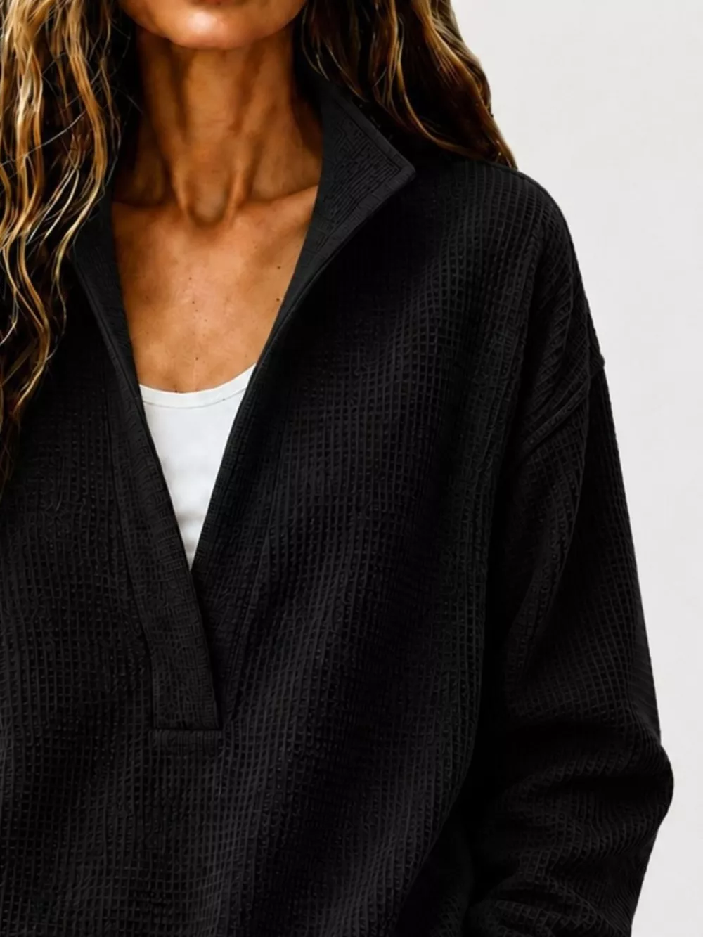 Full Size Waffle Knit Dropped Shoulder Sweatshirt Plus Size, image 21