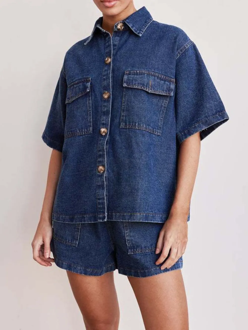 Button Up Short Sleeve Top and Shorts Denim Set, image 6