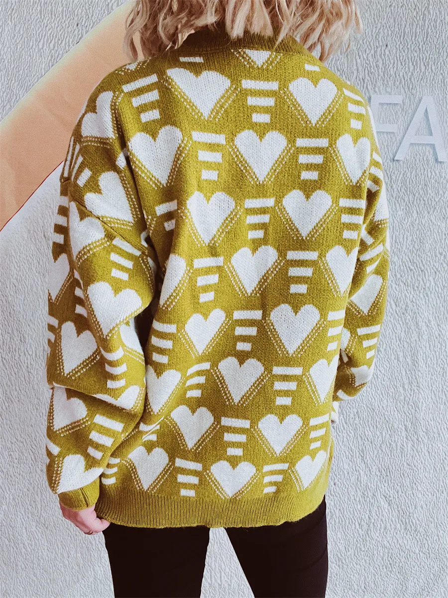 Heart Contrast Long Sleeve Dropped Shoulder Sweater, image 19