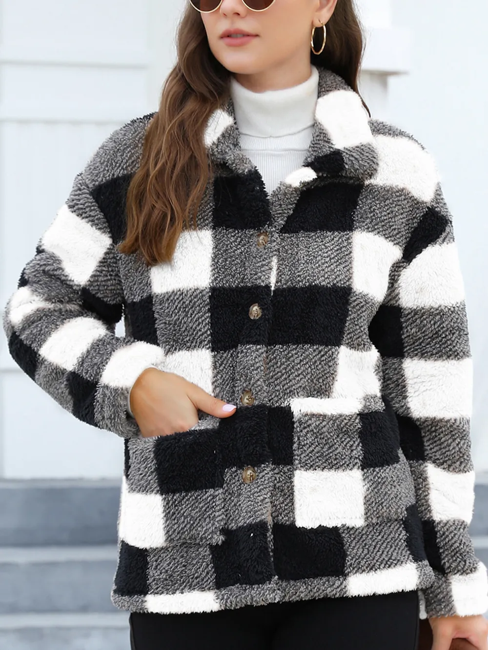 Button Up Drop Shoulder Fuzzy Jacket, image 19
