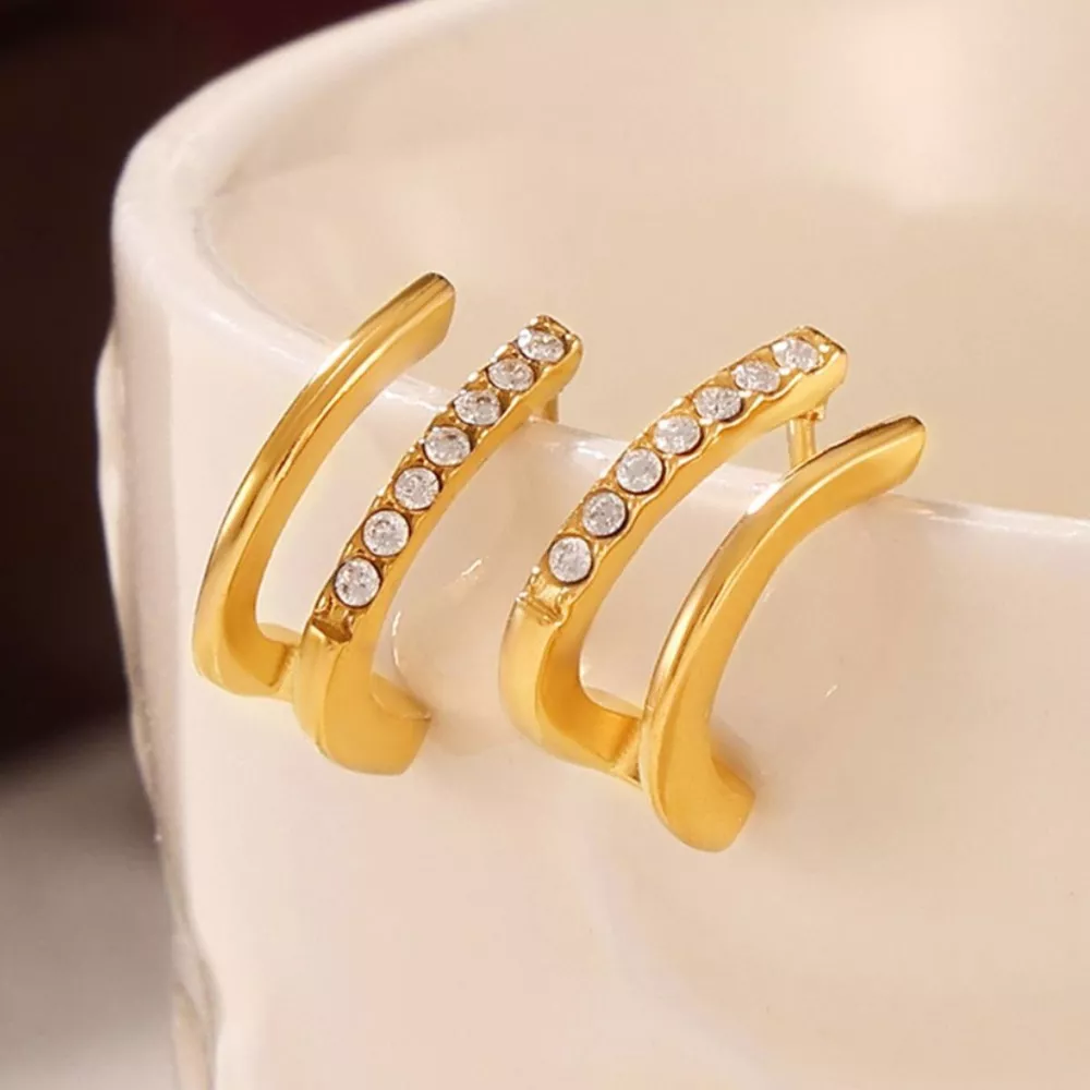 18K Gold-Plated Titanium Steel Rhinestone Earrings, image 3