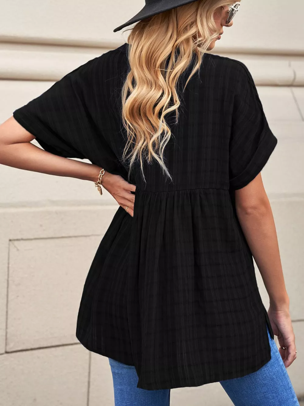 Notched Short Sleeve Blouse, image 15