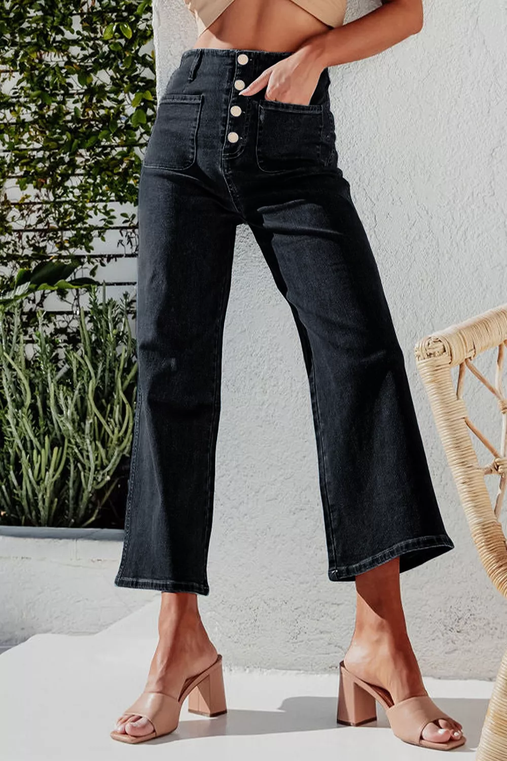 High-Waisted Button-Fly Wide-Leg Jeans, image 4