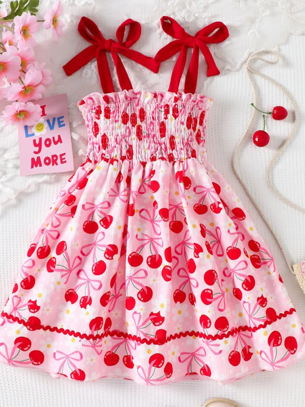 Children's Cherry Print Smocked Dress, image 6