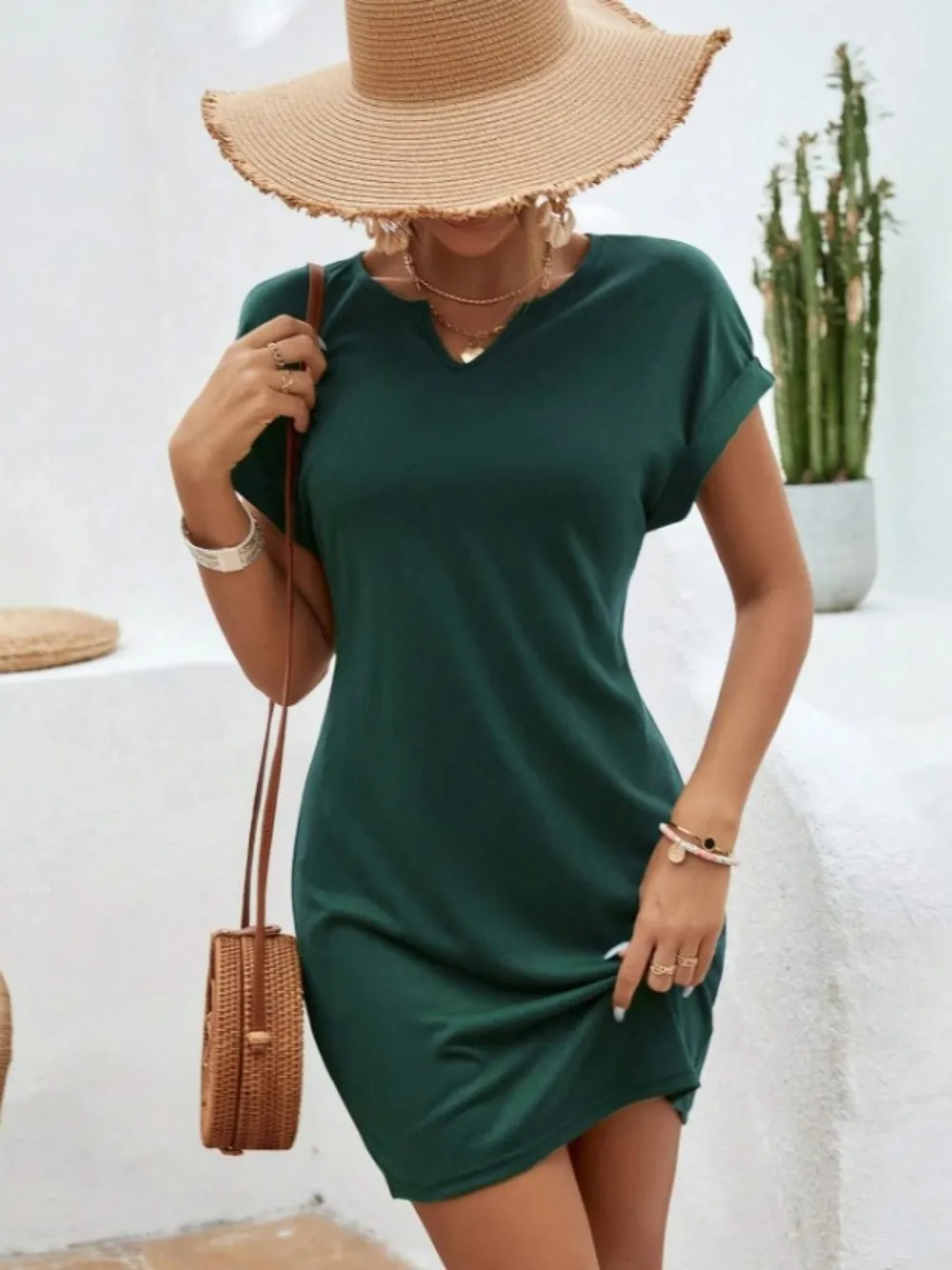 Notched Short Sleeve Mini Tee Dress, image 8