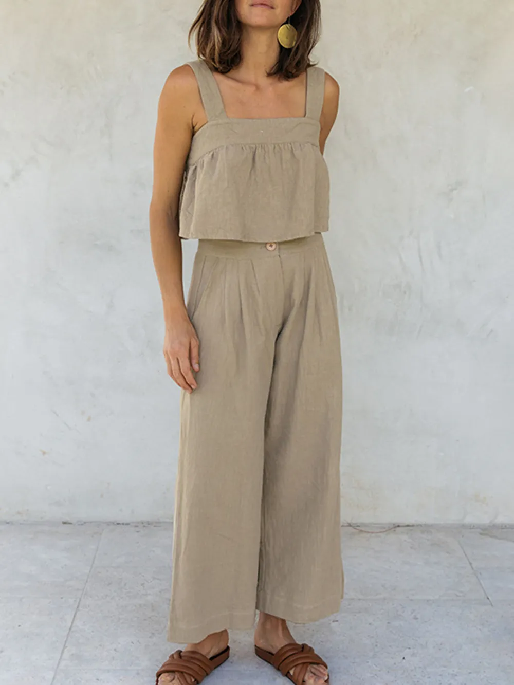Square Neck Wide Strap Top and Pants Set, image 8