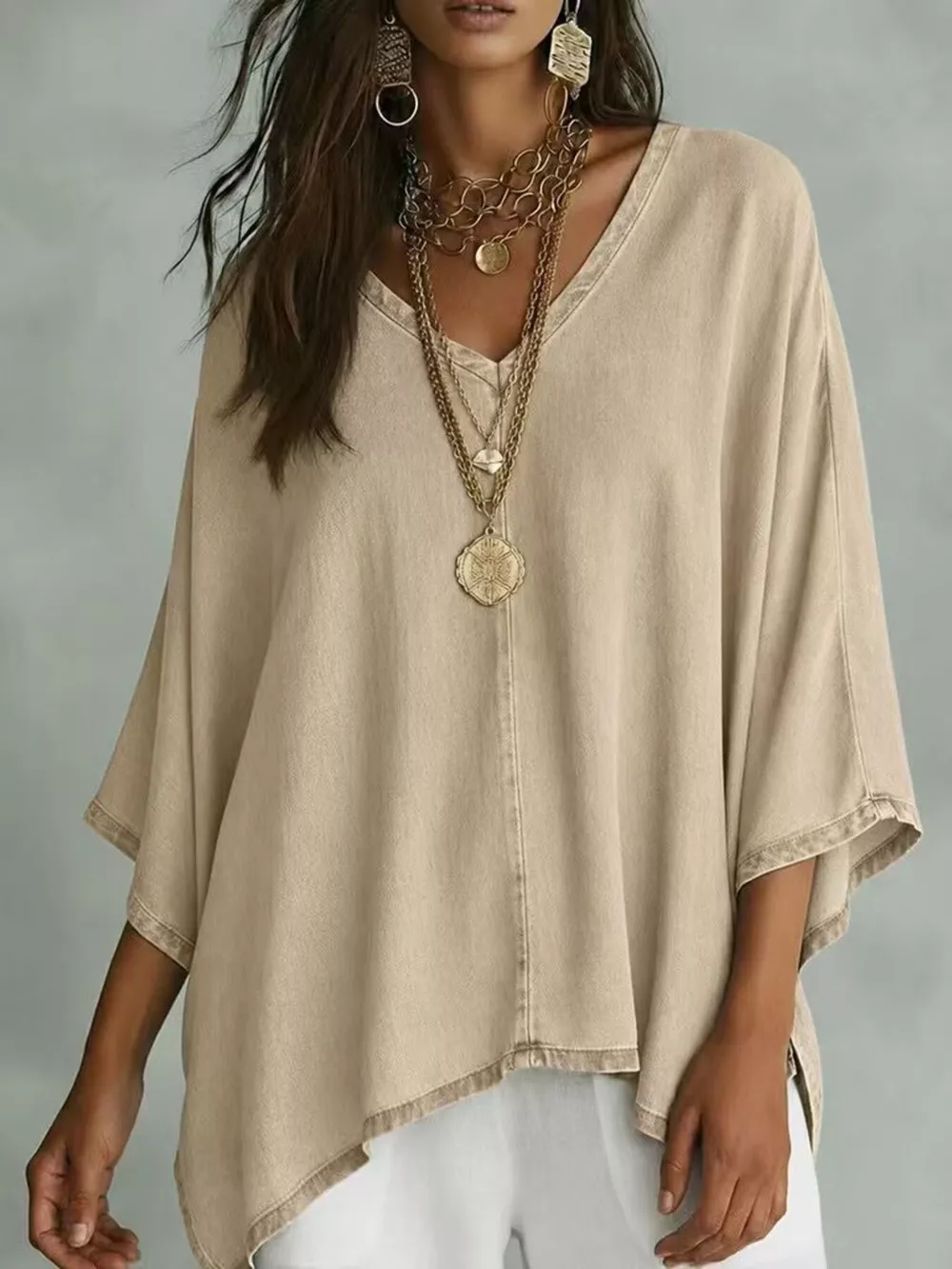 V-Neck Batwing Sleeve T-Shirt, image 15