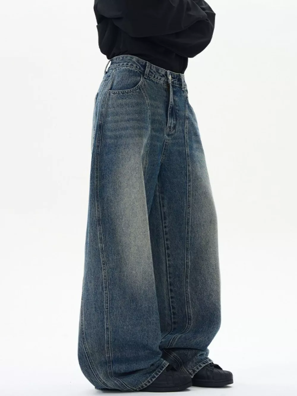 Men's Wide Leg Washed Jeans, image 3