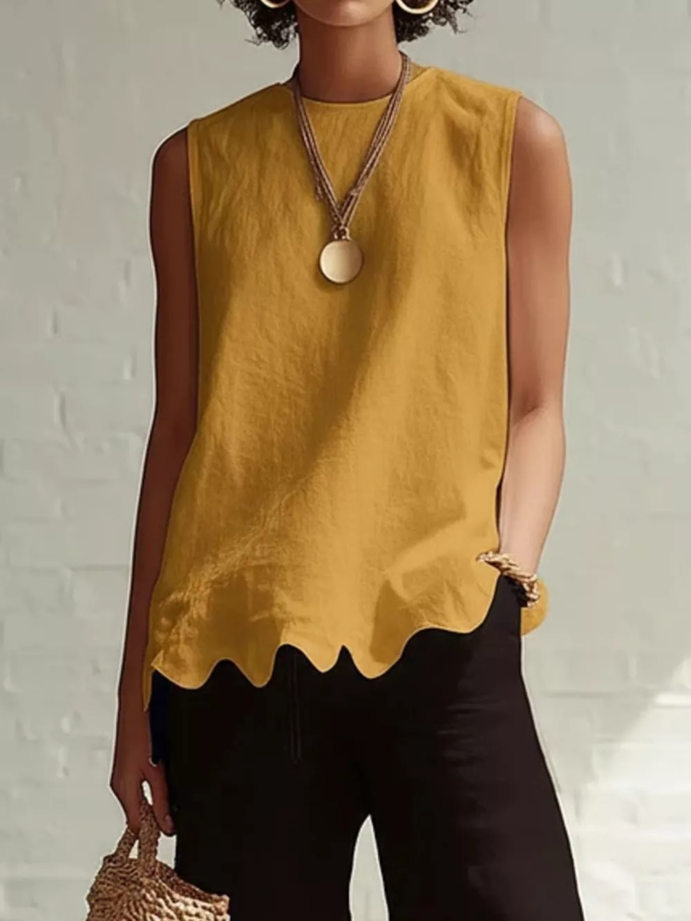 Full Size Scalloped Hem Sleeveless Tank Top Plus Size, image 13