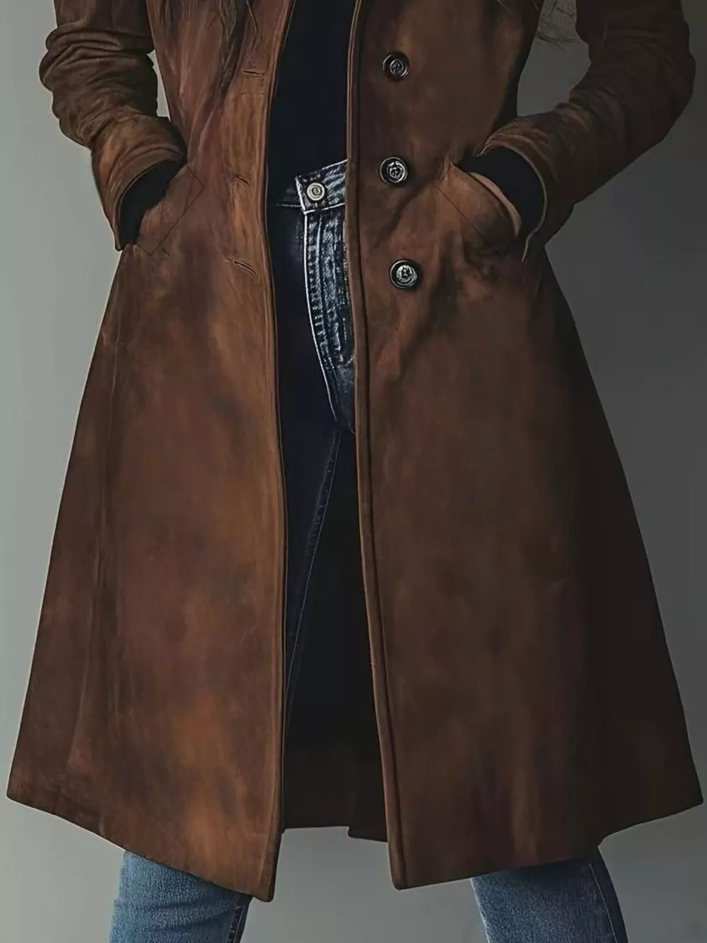 Button Up Long Sleeve Trench Coat, image 3