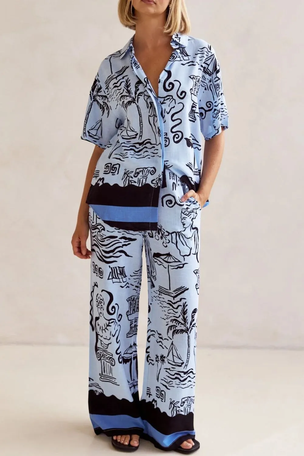 Printed Button Up Shirt and Pants Set Plus Size, image 4