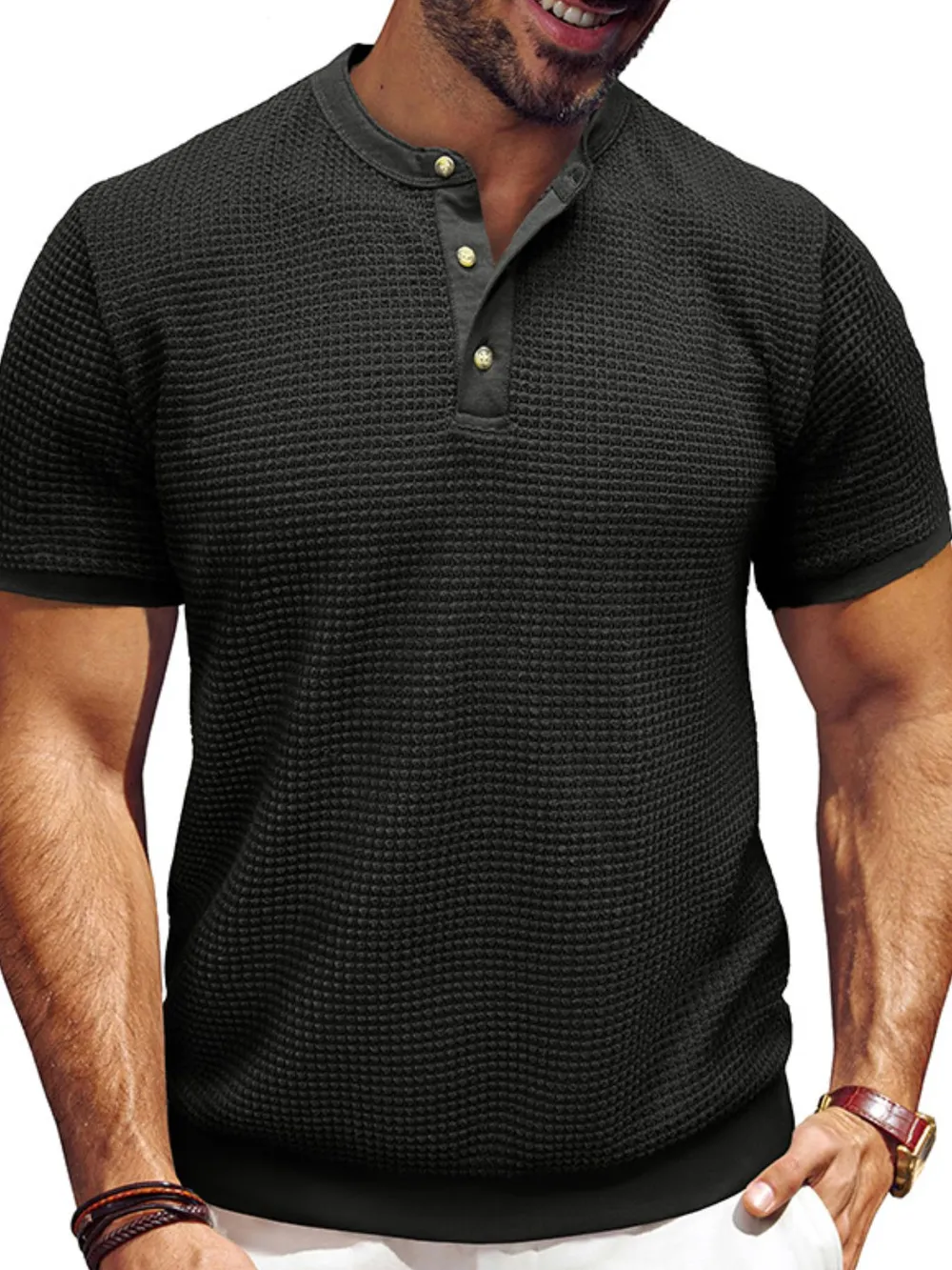 Men's Textured Henley Short Sleeve T-Shirt, image 8