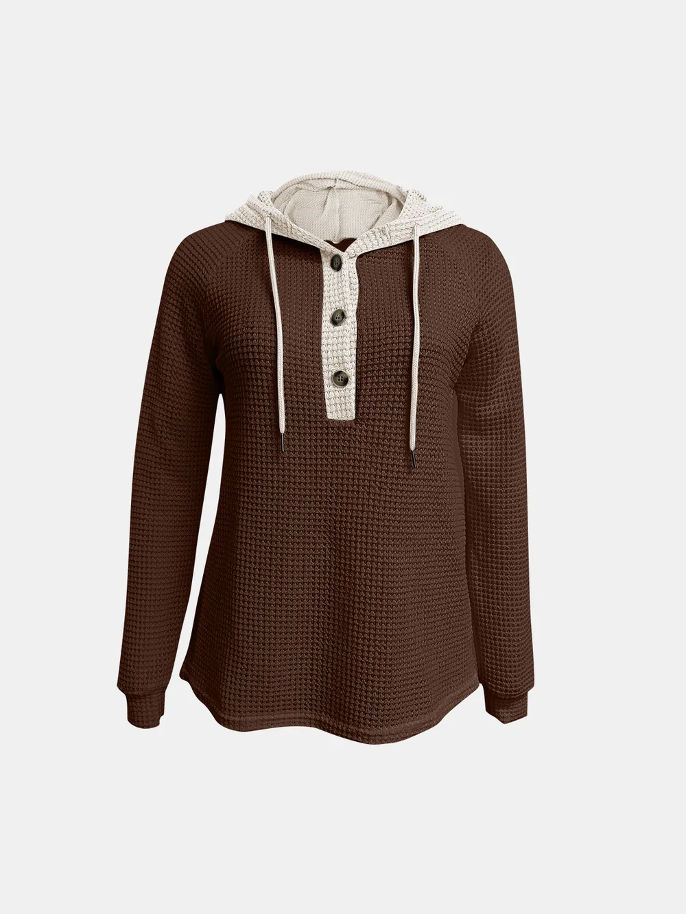 Full Size Waffle-Knit Contrast Long Sleeve Hoodie, image 5