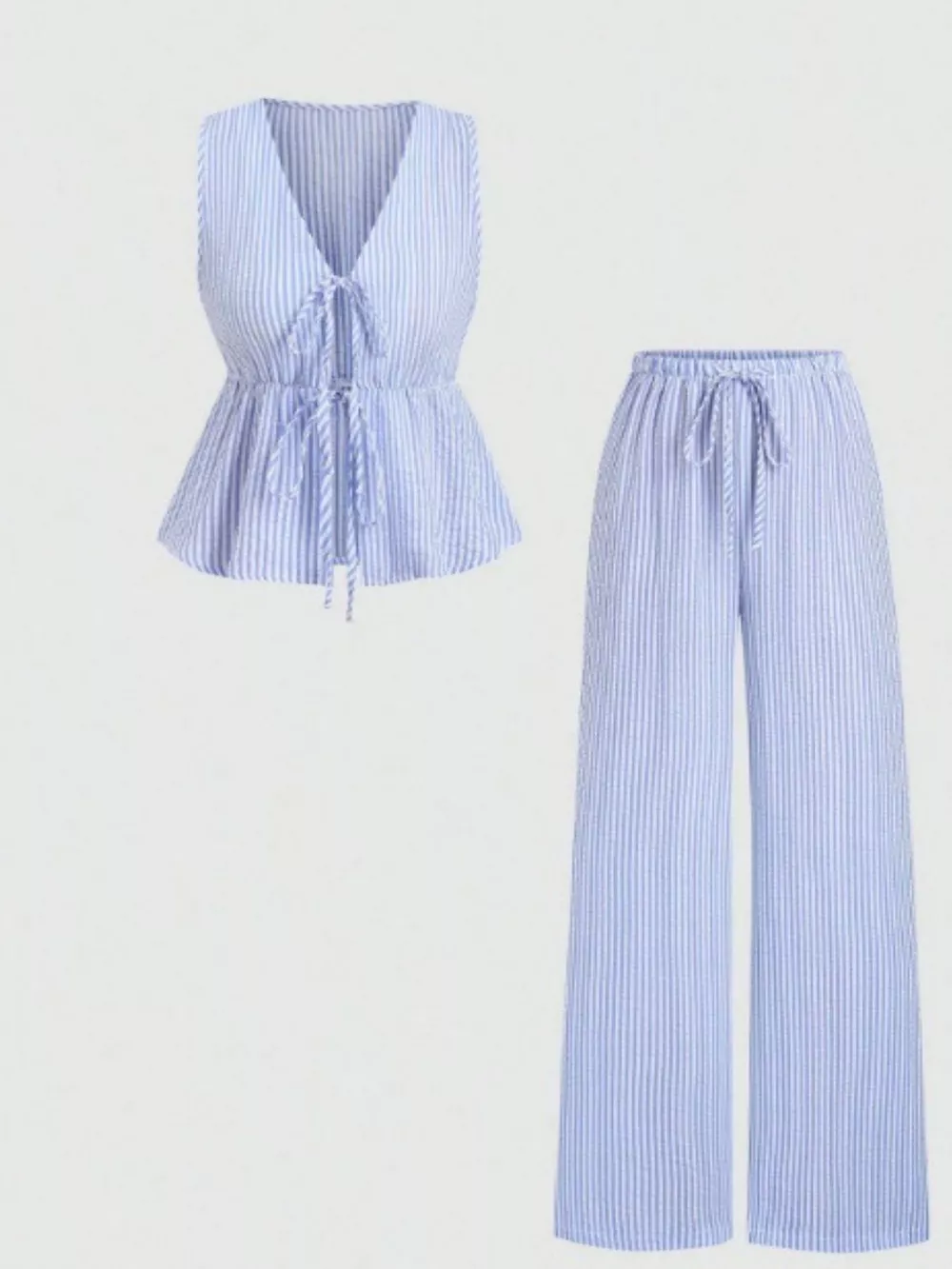 Striped Tie-Front Sleeveless Top and Pants Set, image 7