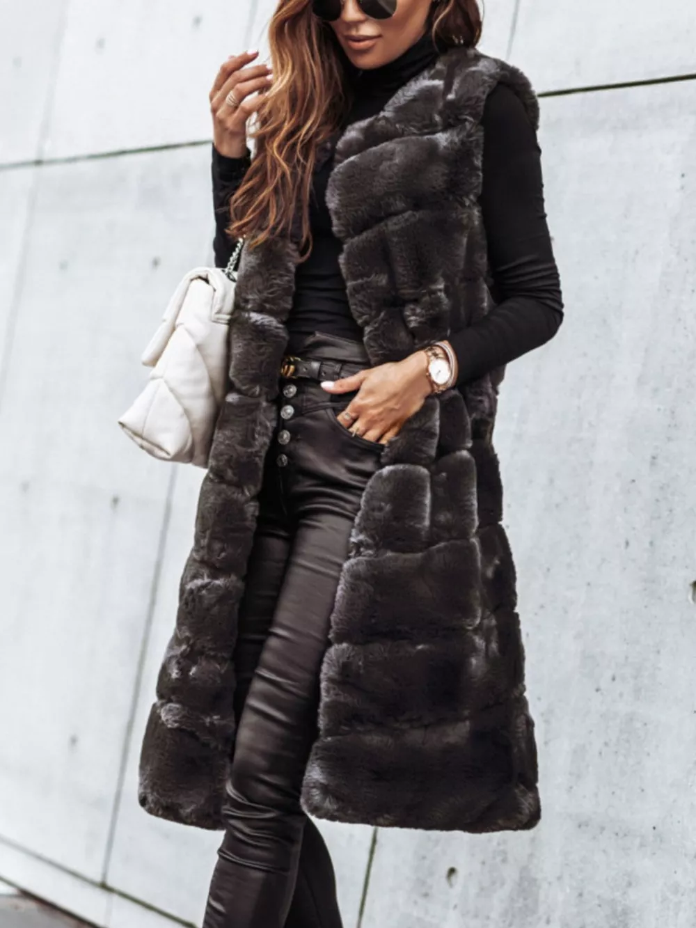 Faux Fur Longline Vest Coat, image 6