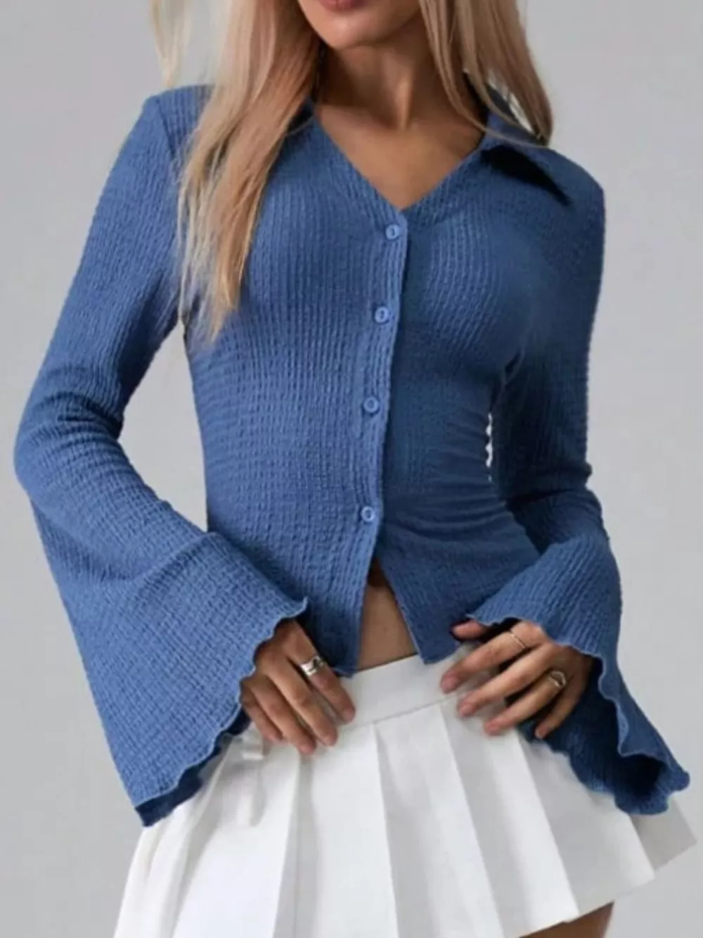 Button Up Flare Sleeve Shirt, image 10