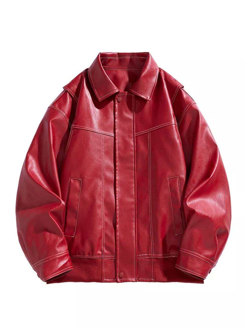 Men's Plus Size Zip Up Leather Jacket, image 4