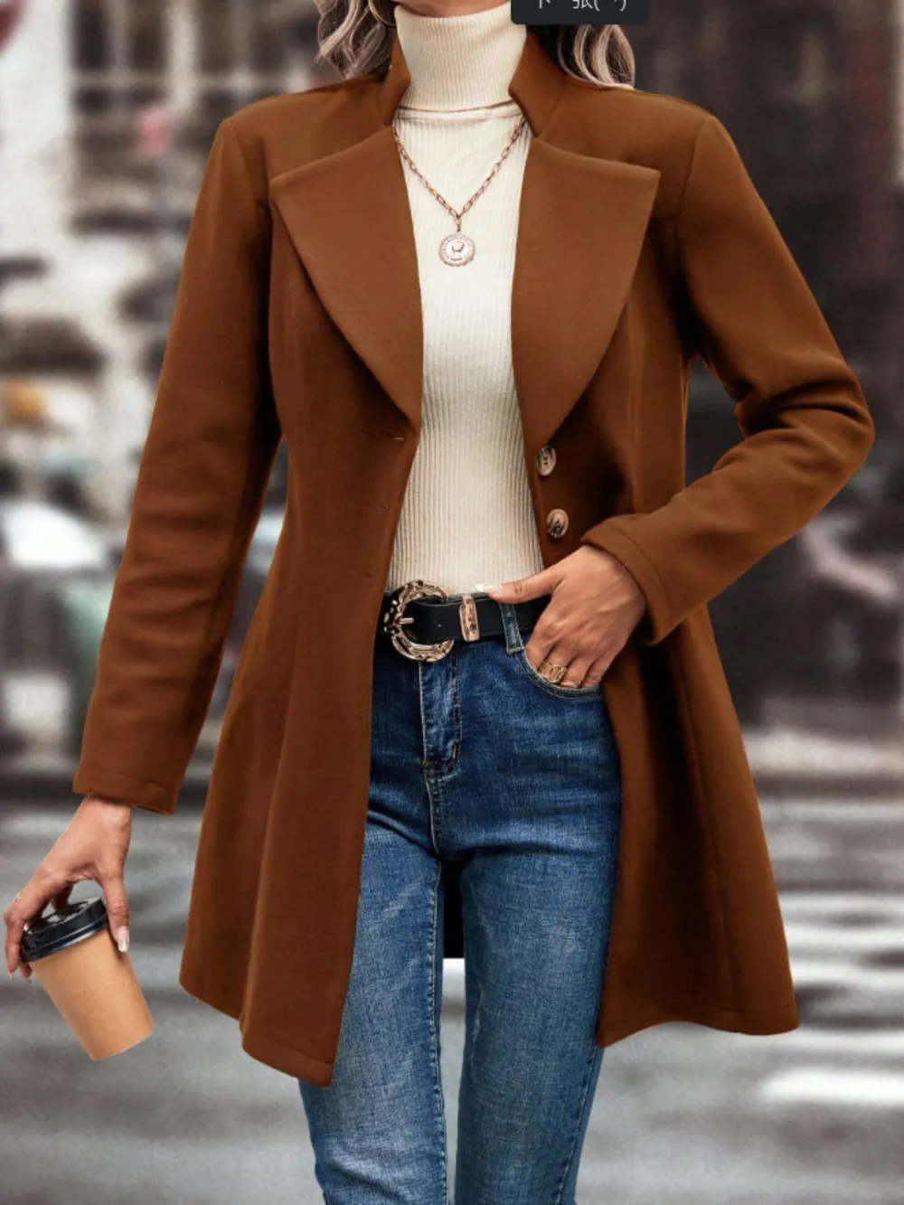 Collared Neck Button Up Long Sleeve Coat, image 8