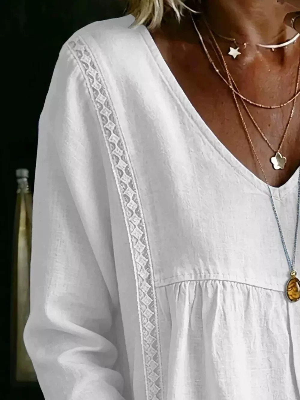 Full Size V-Neck Lace Trimmed Long Sleeve Blouse Plus Size, image 2