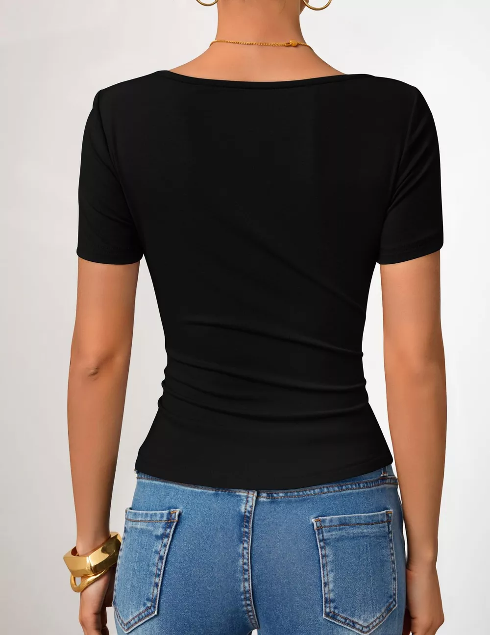 Asymmetrical Neckline Fitted T-Shirt, image 13