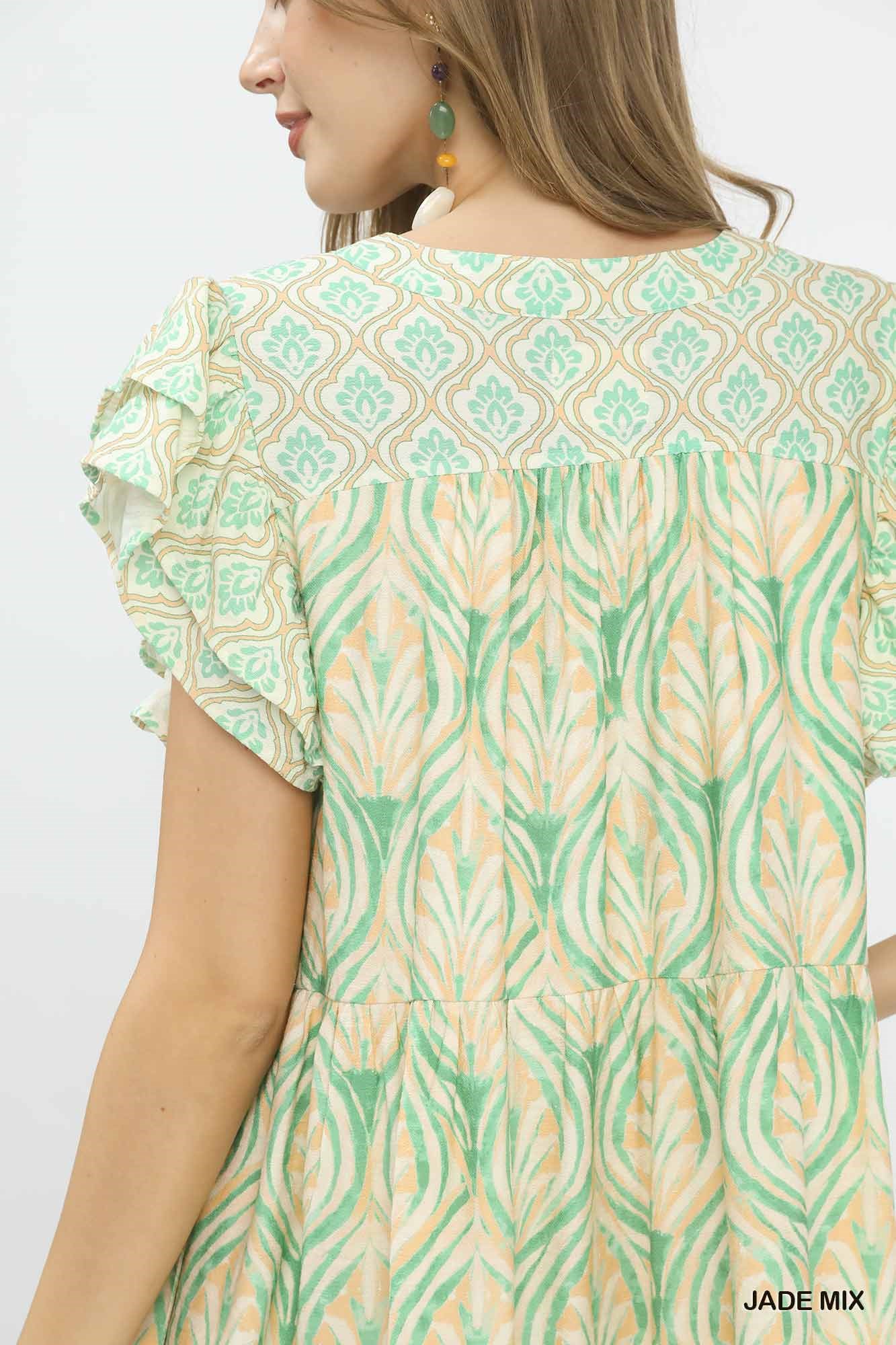 Mix Printed Flutter Sleeve Dress, image 4