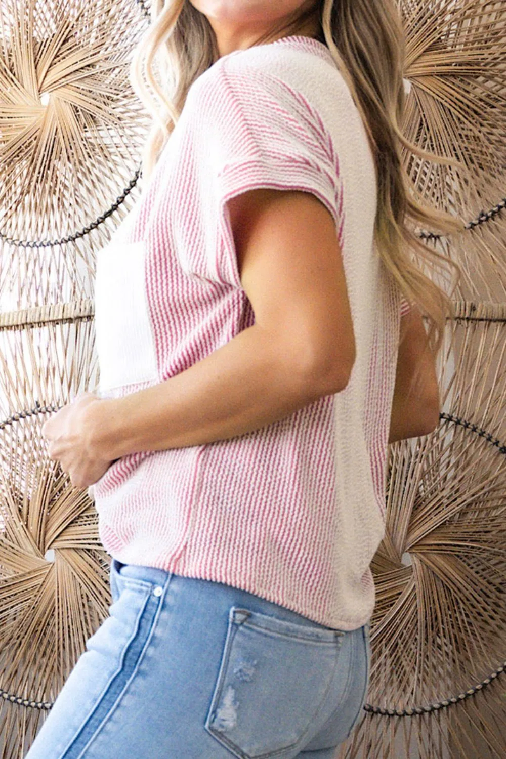 Corded Knit Color Block Pocketed Crew Neck T Shirt, image 10