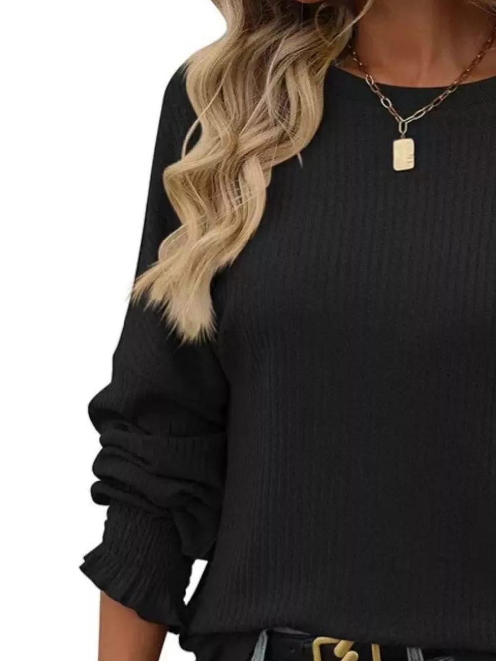 Ribbed Knit Long Sleeve T-Shirt, image 6
