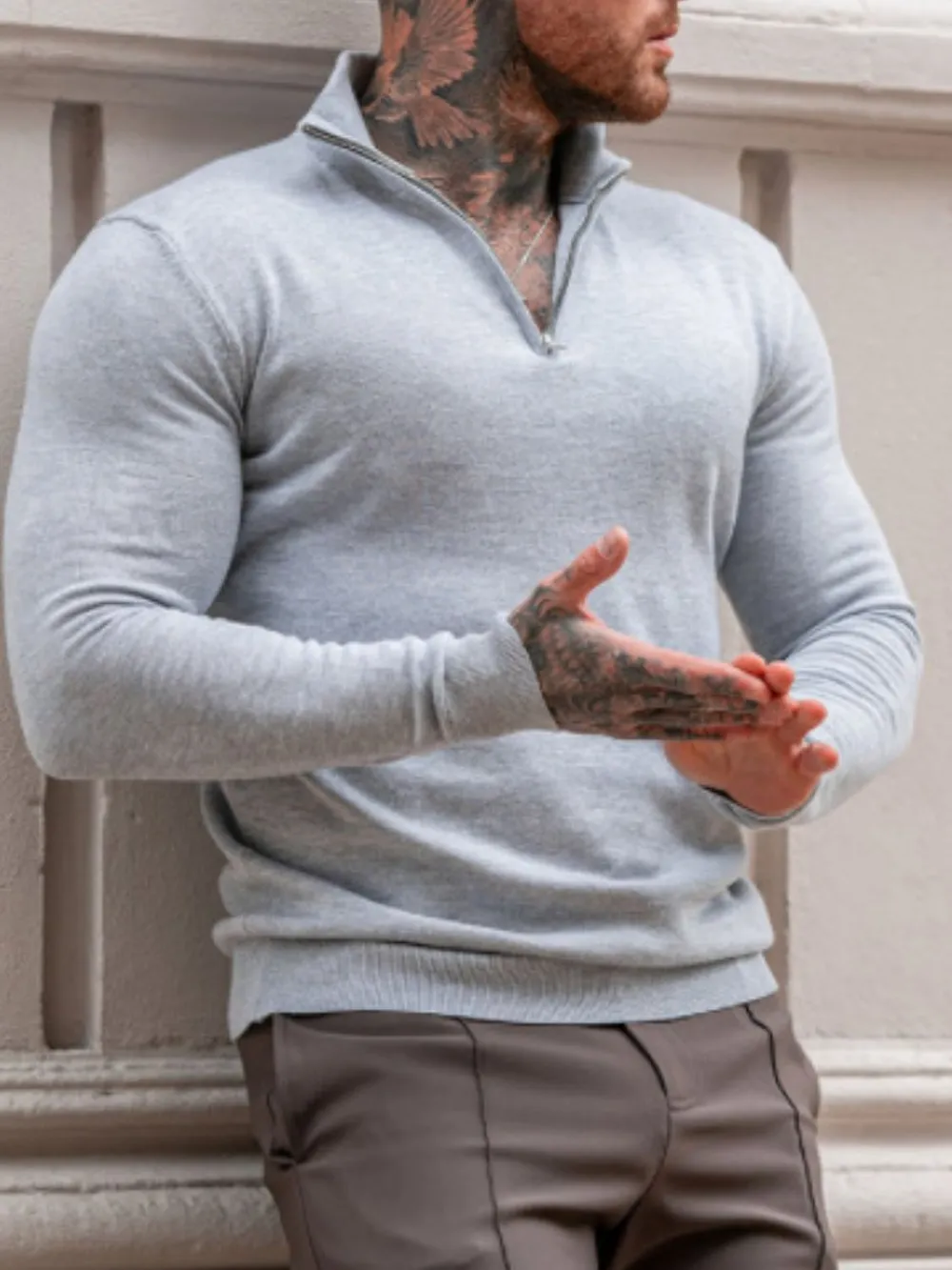 Men's Plus Size Quarter Zip Long Sleeve Sweater, image 2