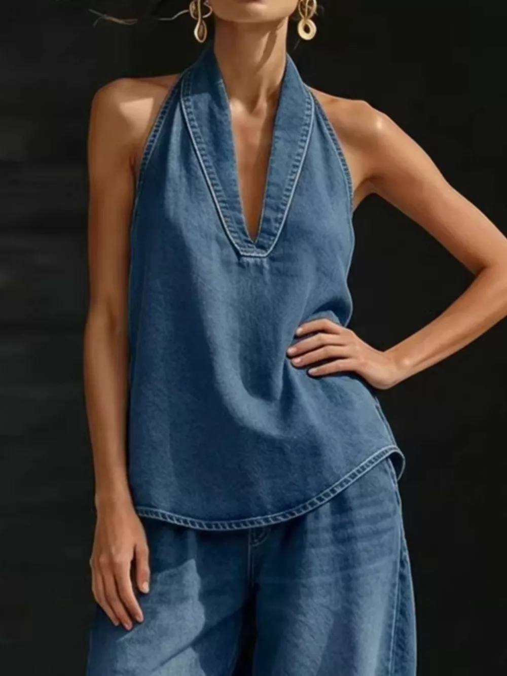 Full Size Halter Neck Top and Wide Leg Pants Plus Size, image 8