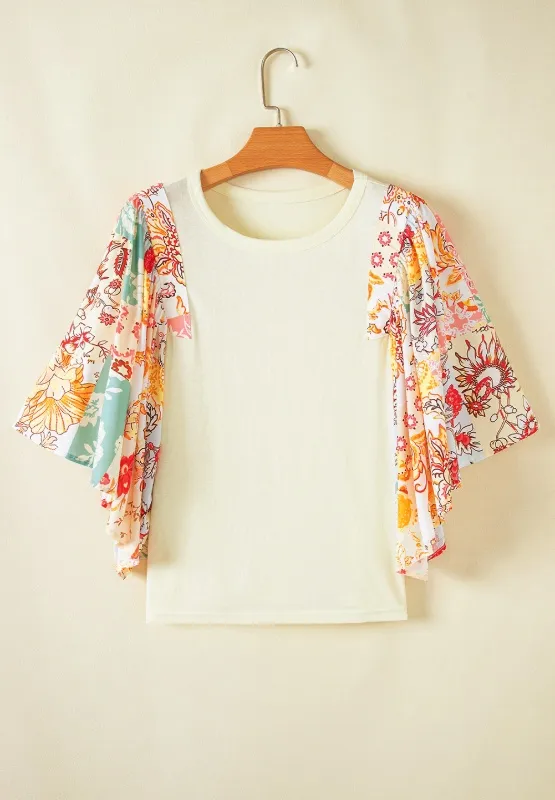 Printed Round Neck Flutter Sleeve Blouse, image 5
