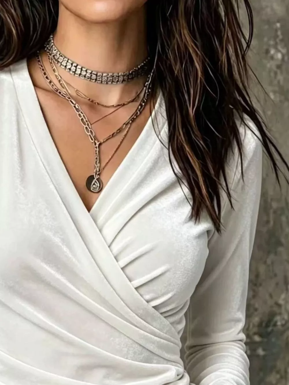 Full Size Velvet Wrap-Front Long Sleeve T-Shirt Plus Size, image 2