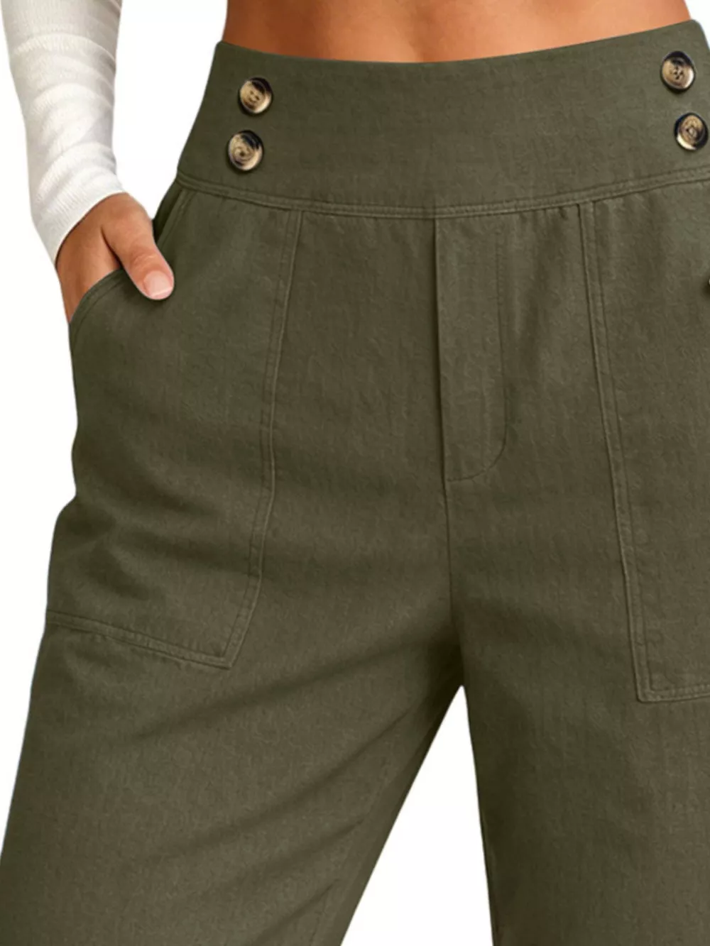 Full Size High-Waisted Button-Detail Cropped Pants Plus Size, image 6