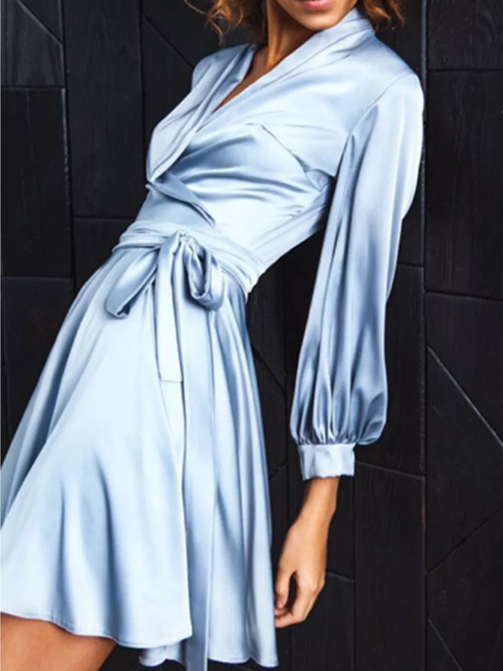 Satin Surplice Long Sleeve Mini Dress, image 11